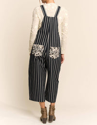 Davi & Dani - Stripe Crochet Pocket Loose Fit Overall - Plus