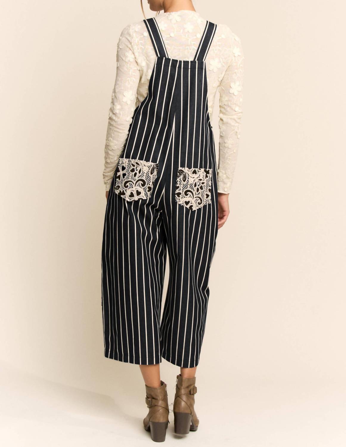 Davi & Dani - Stripe Crochet Pocket Loose Fit Overall - Plus