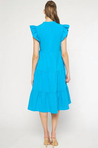 entro Ruffled Pocket Tiered Midi Dress in cobalt - women's dress - alternate view