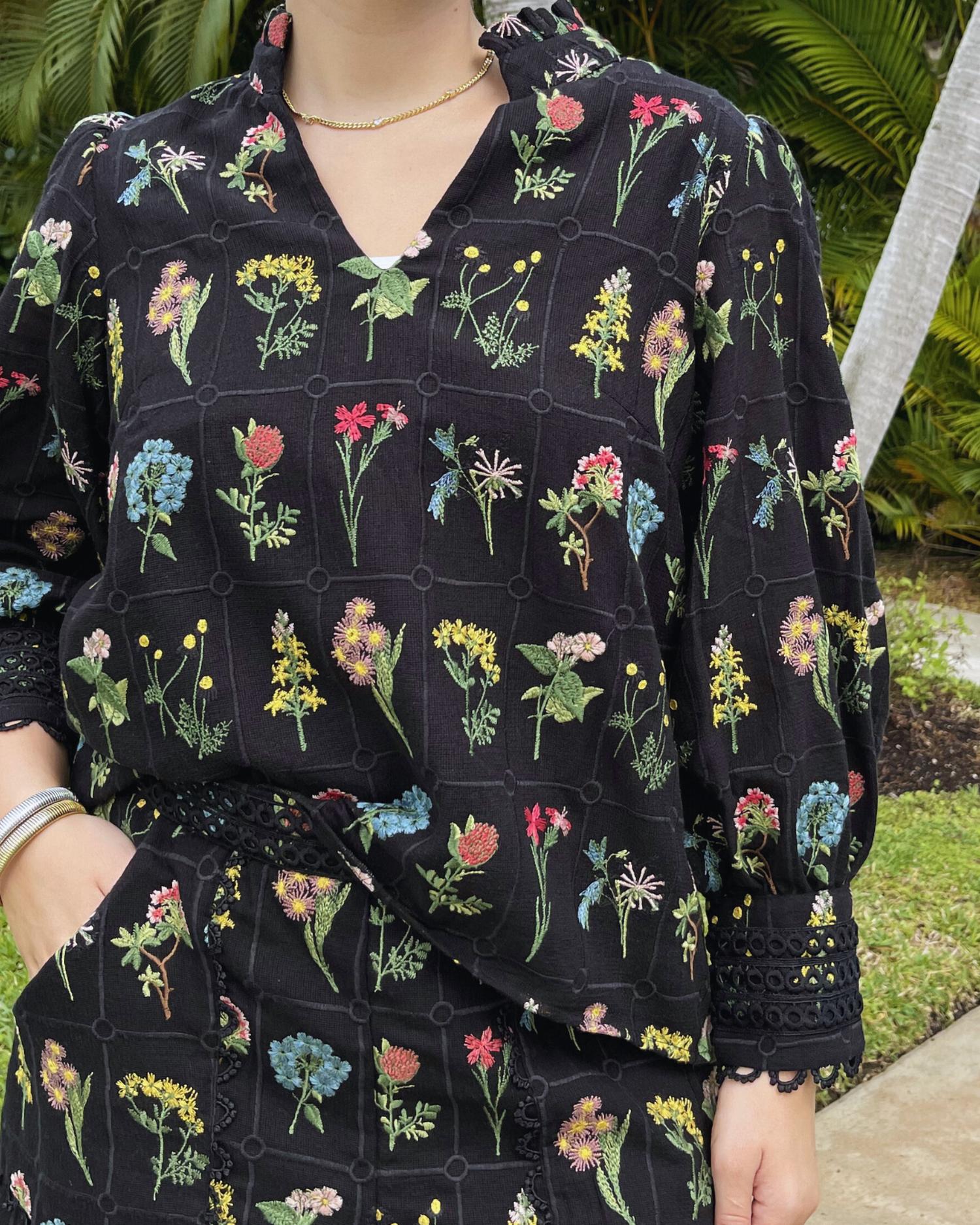 EMILY LOVELOCK Women's Hailey Embroidered Blouse in black - women's shirt - alternate view