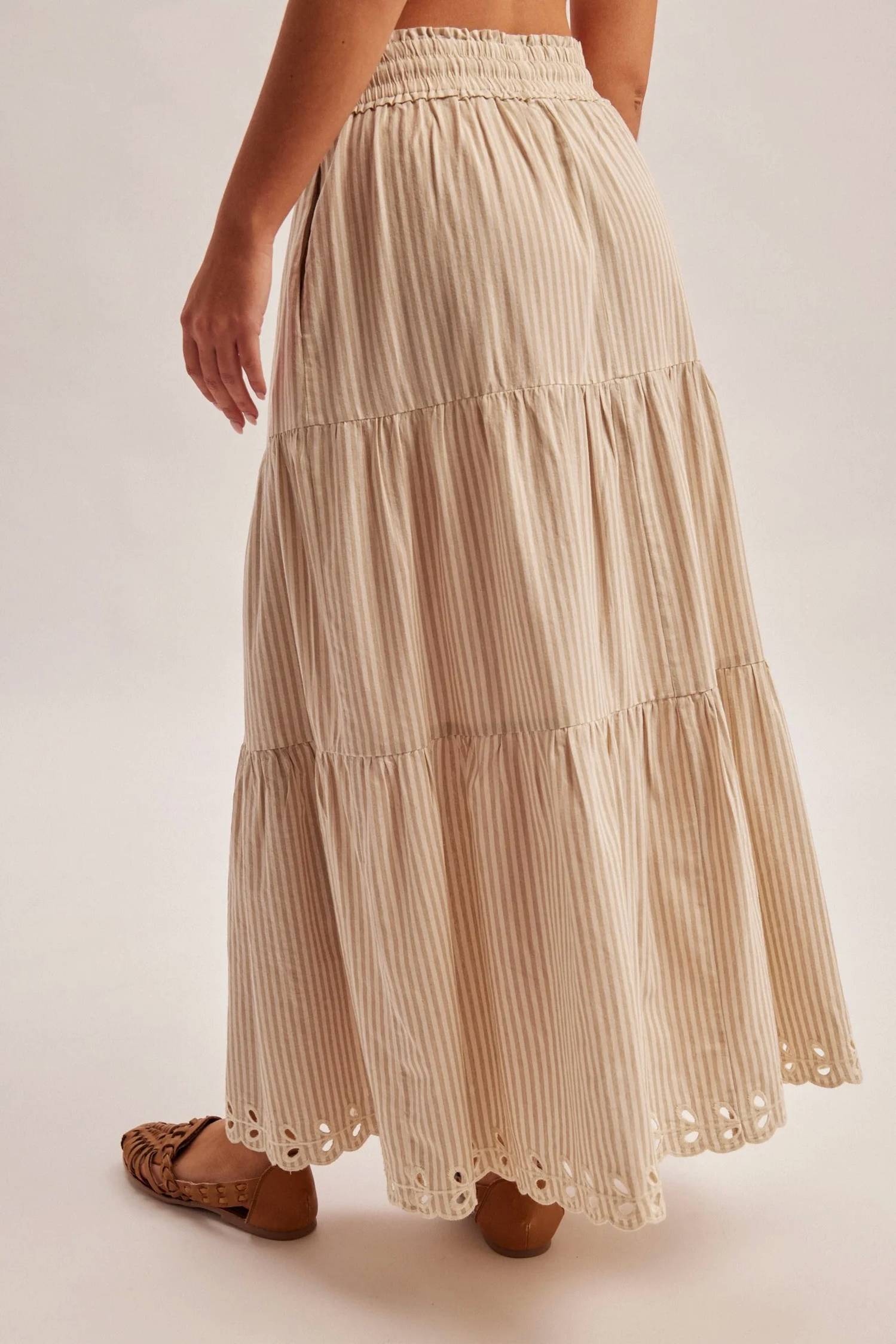 Hem & Thread - Shawnie Striped Embroidered Maxi Skirt