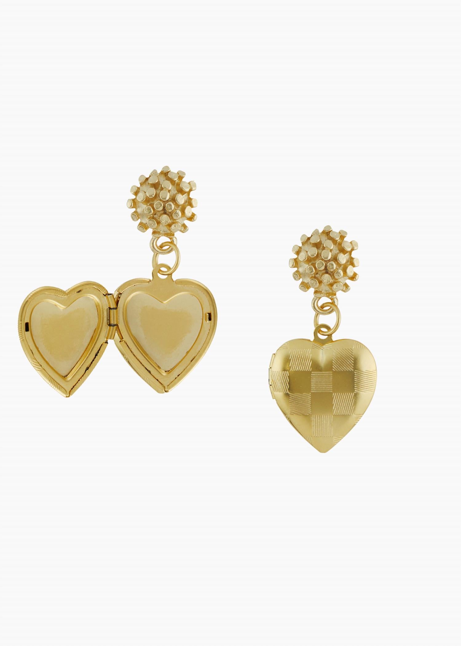 Susan Shaw Women's Checkered Heart Drop Earrings in gold - women's item
