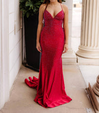 Sherri Hill Rhinestone Embellished Prom Dress in burgundy - women's dress - detail view