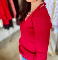 heartloom Twyla Top in red - women's long sleeve top - detail view