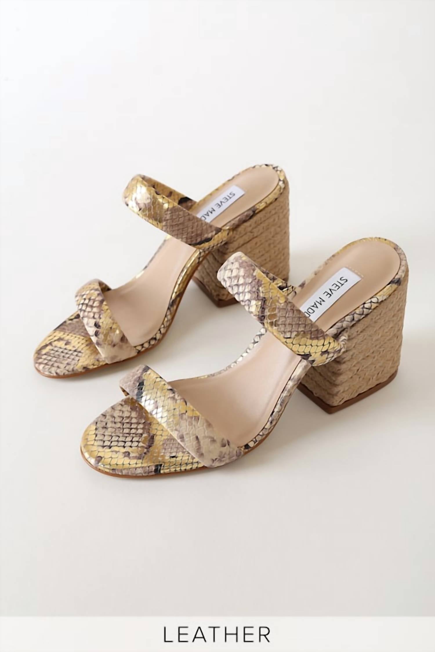 STEVE MADDEN Women's 2 Strap Block Heel Sandal in snake - women's sandal