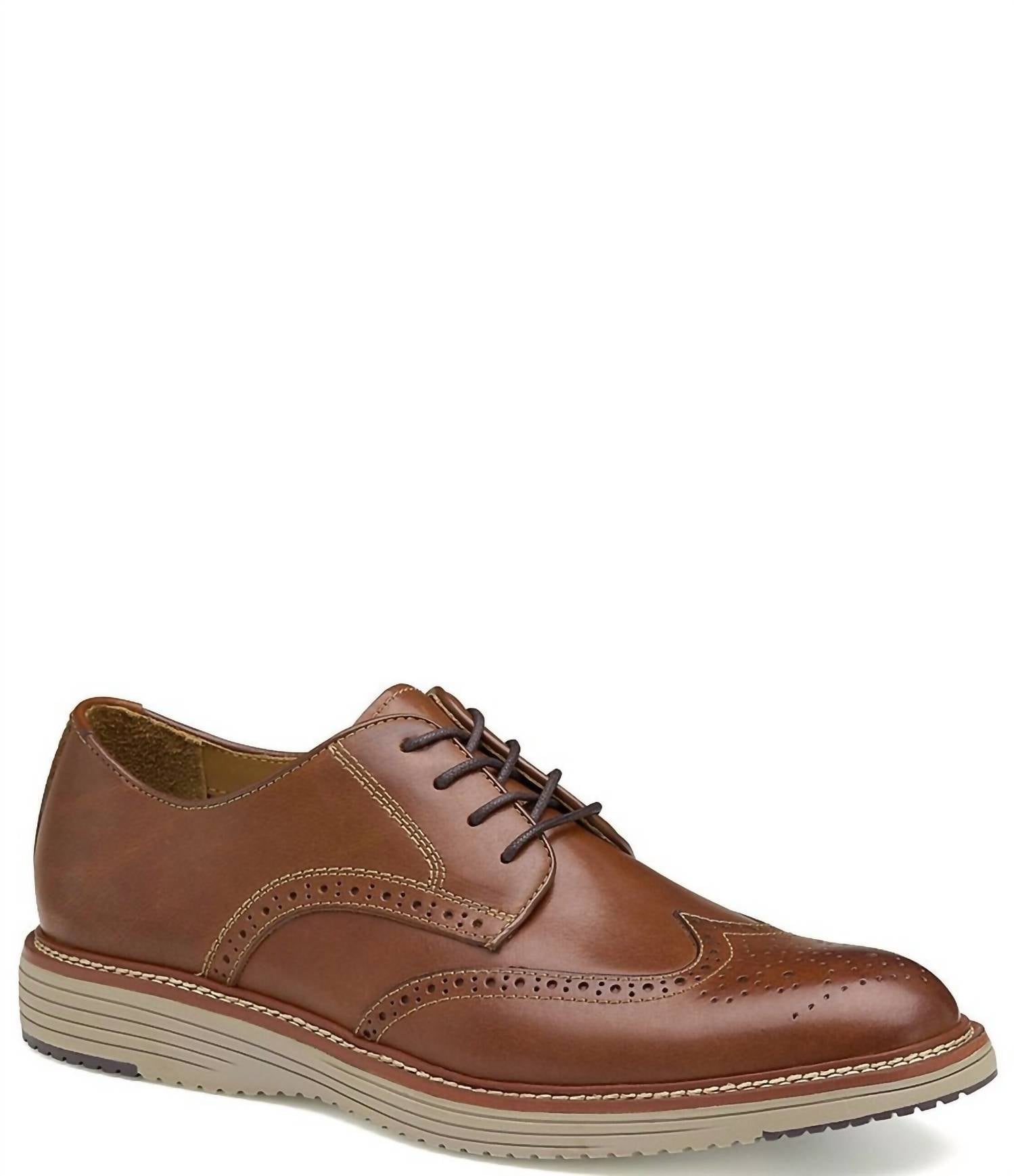 JOHNSTON & MURPHY Men's Upton Wing Tip Oxfords in tan leather - men's shoe
