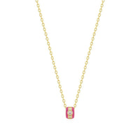 Eklexic - Women's Pink Enamel & Cubic Zirconia Channel Rondelle Necklace