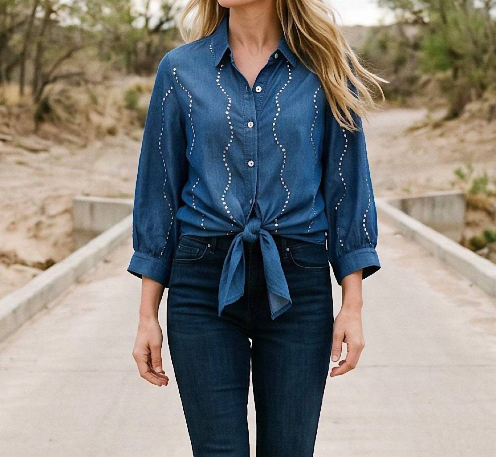 Karen Kane - Blouson Sleeve Gemstone Denim Shirt