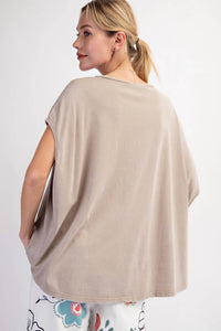 Easel - Cap Sleeve Mineral Washed Knit Top