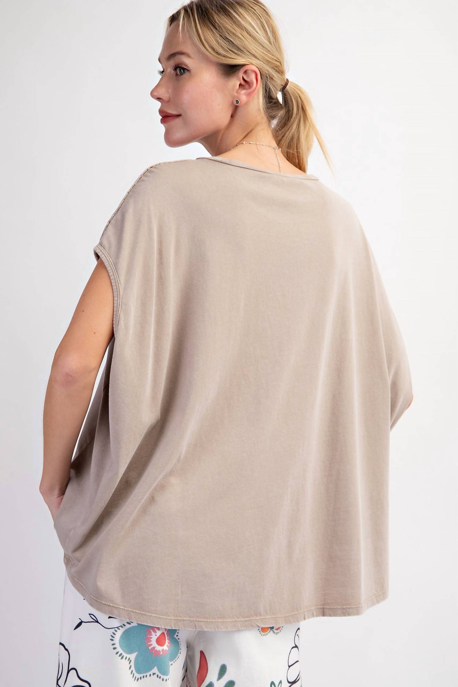 Easel - Cap Sleeve Mineral Washed Knit Top