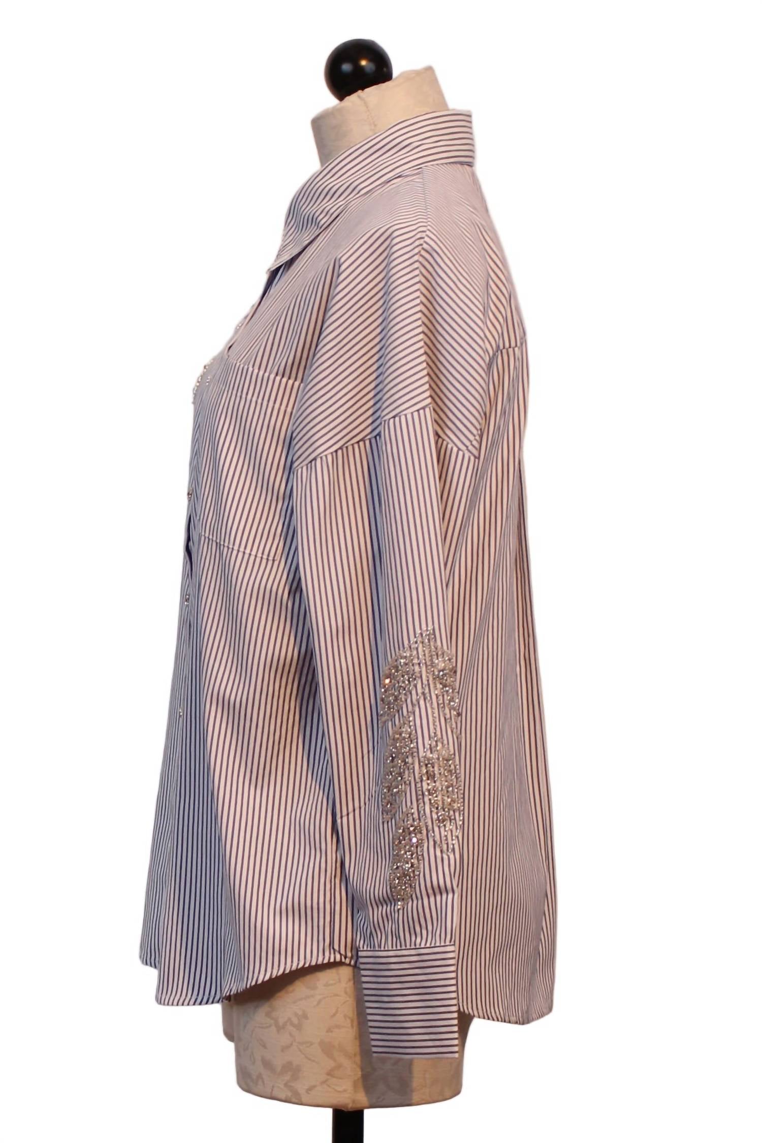 Leo Ugo - Women's Beaded Leaves Striped Blouse