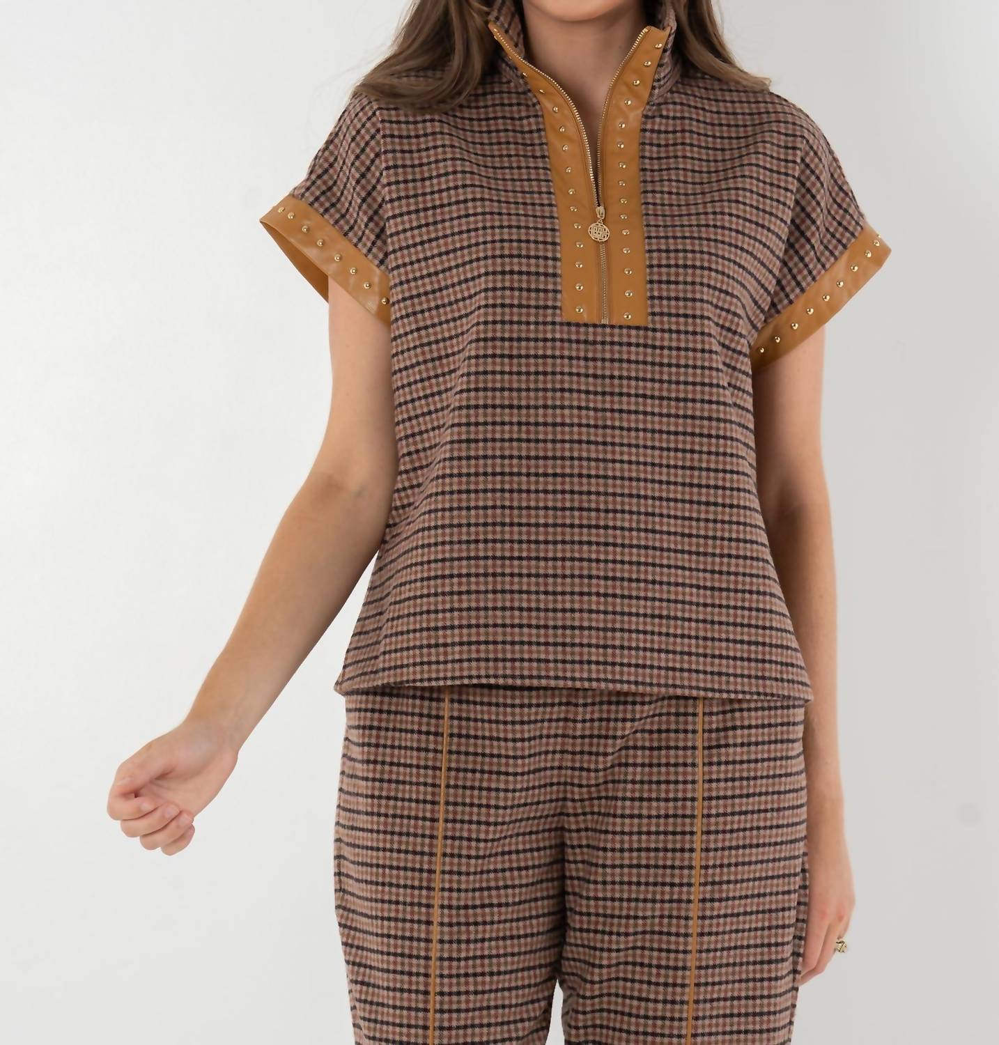 Emily McCarthy Poppy Zip-front Pullover in tweed 1 - women's t-shirt