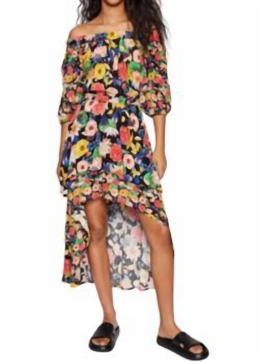 Off The Shoulder Tropical Floral Hi Low Dress