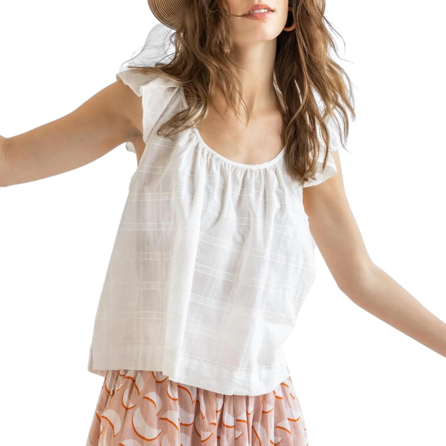 Lilla P Women's Ruffle Sleeve Top in white - women's blouse