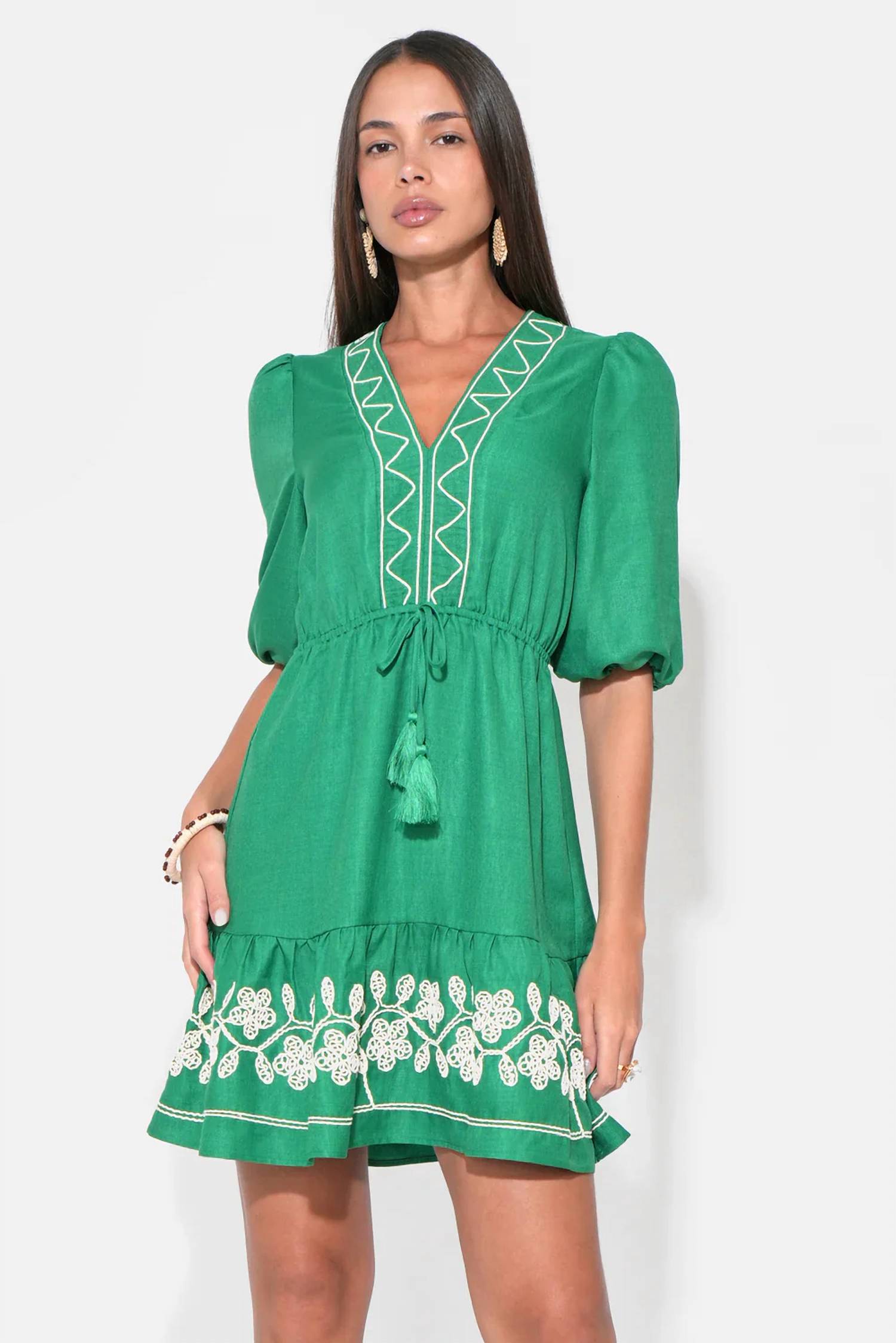 Adelyn Rae - TAYLOR EMBROIDERY RUFFLE HEM MINI DRESS