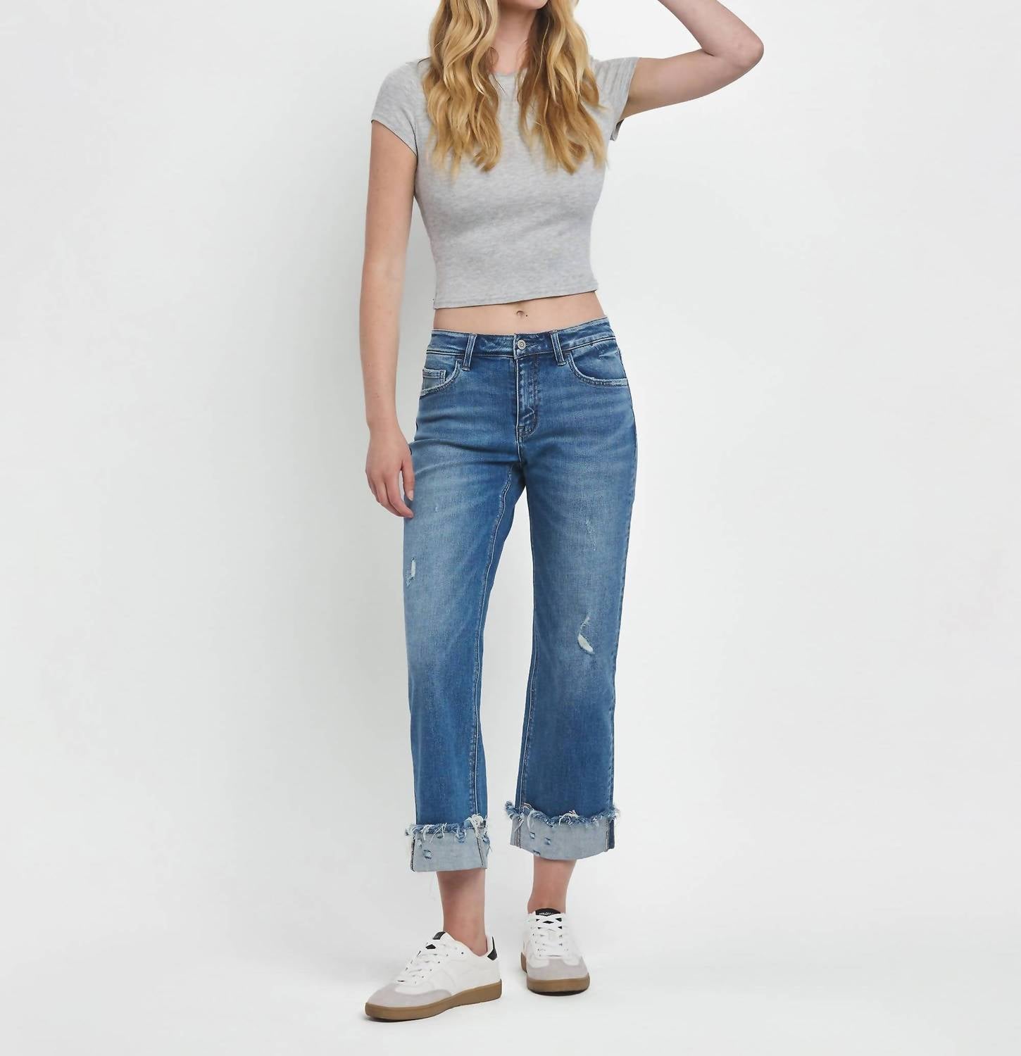 Flying Monkey - Mid Rise Raw Cuffed Hem Jeans
