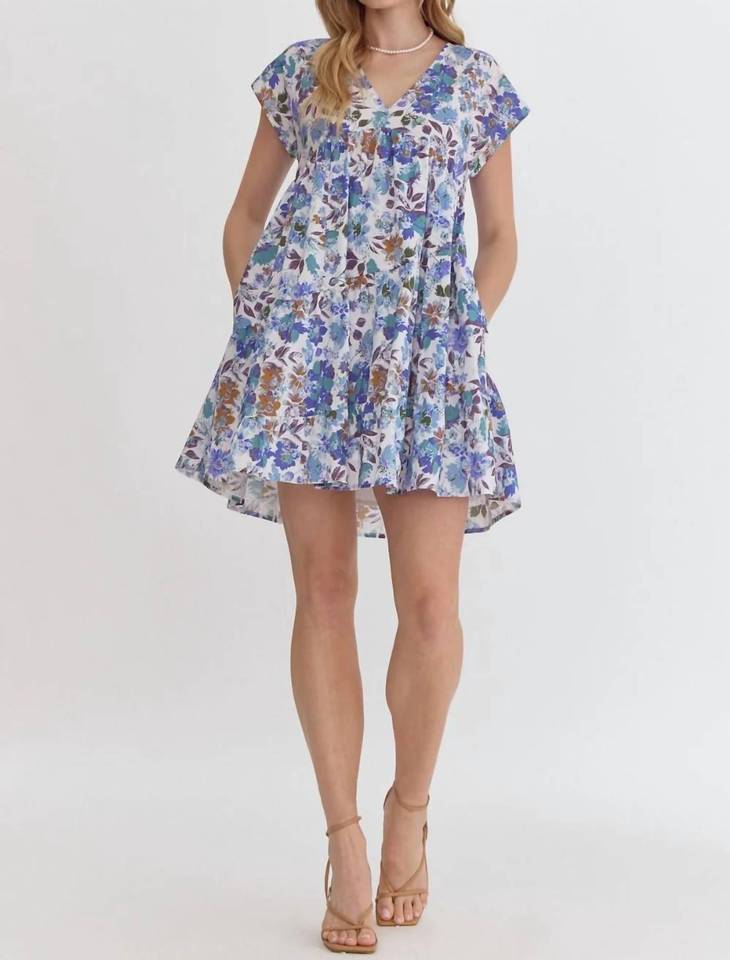 Entro - Floral V-neck Cotton Mini Dress