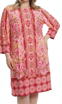 London Times - Boat Neckline Sleeve Shift Dress - Plus