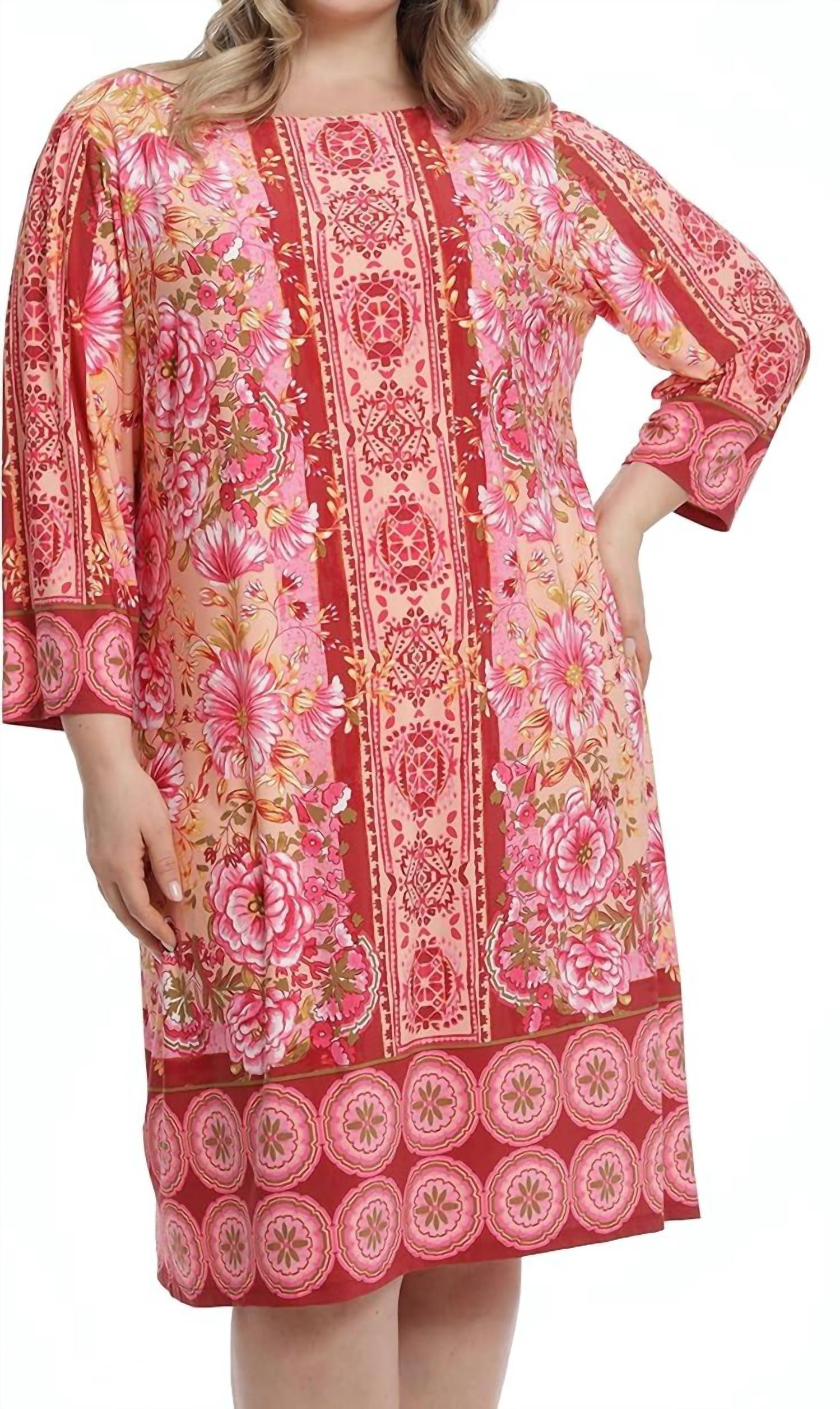 London Times - Boat Neckline Sleeve Shift Dress - Plus