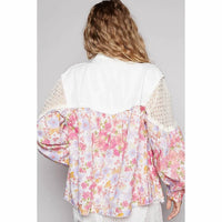 Pol - Vintage Washed Floral Crochet Contrast Shirt
