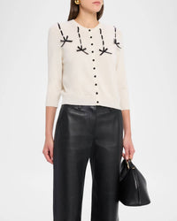 Autumn Cashmere Ribbon Long Sleeves Cardigan in chalk - women's sweater - alternate view
