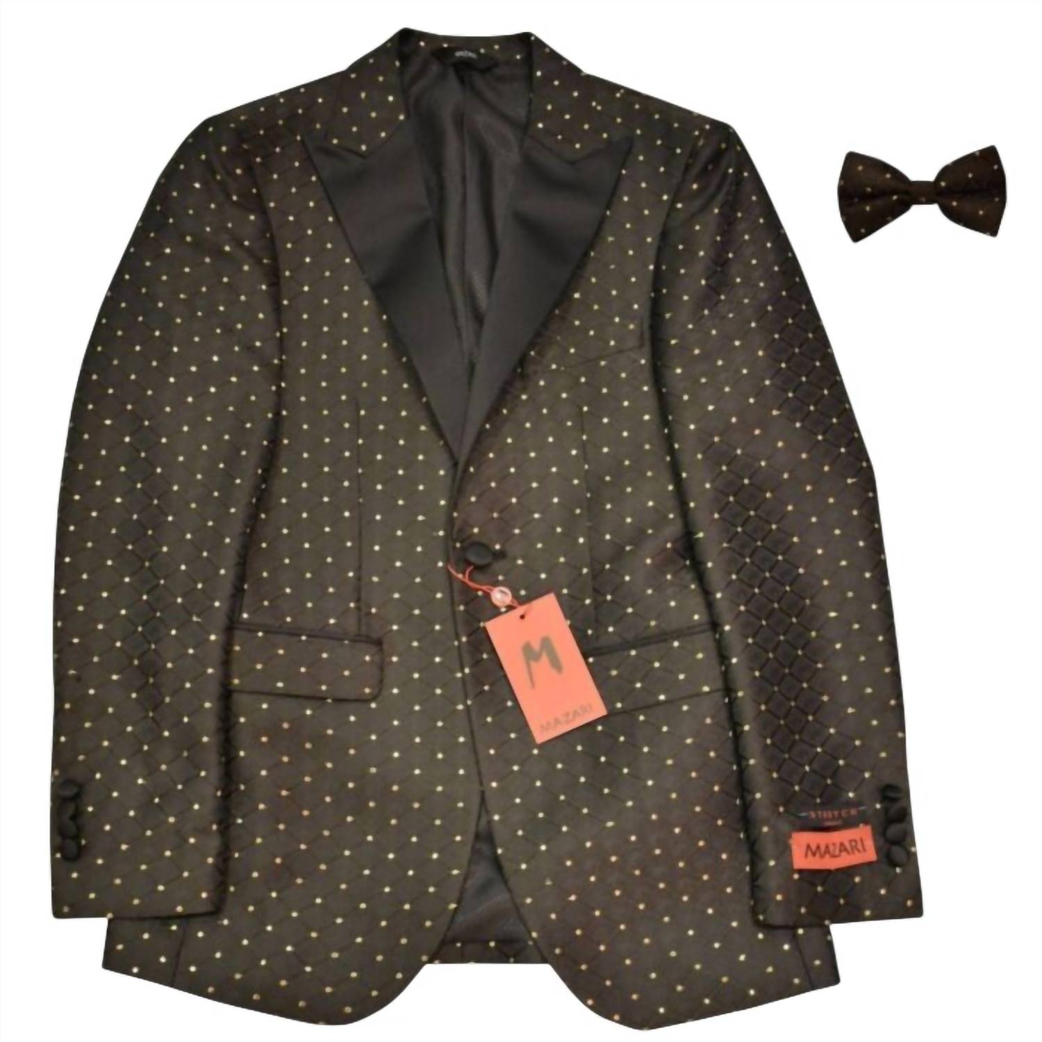 MAZARI Men's Modern Fit Tuxedo With Bow Tie in black gold - men's jacket