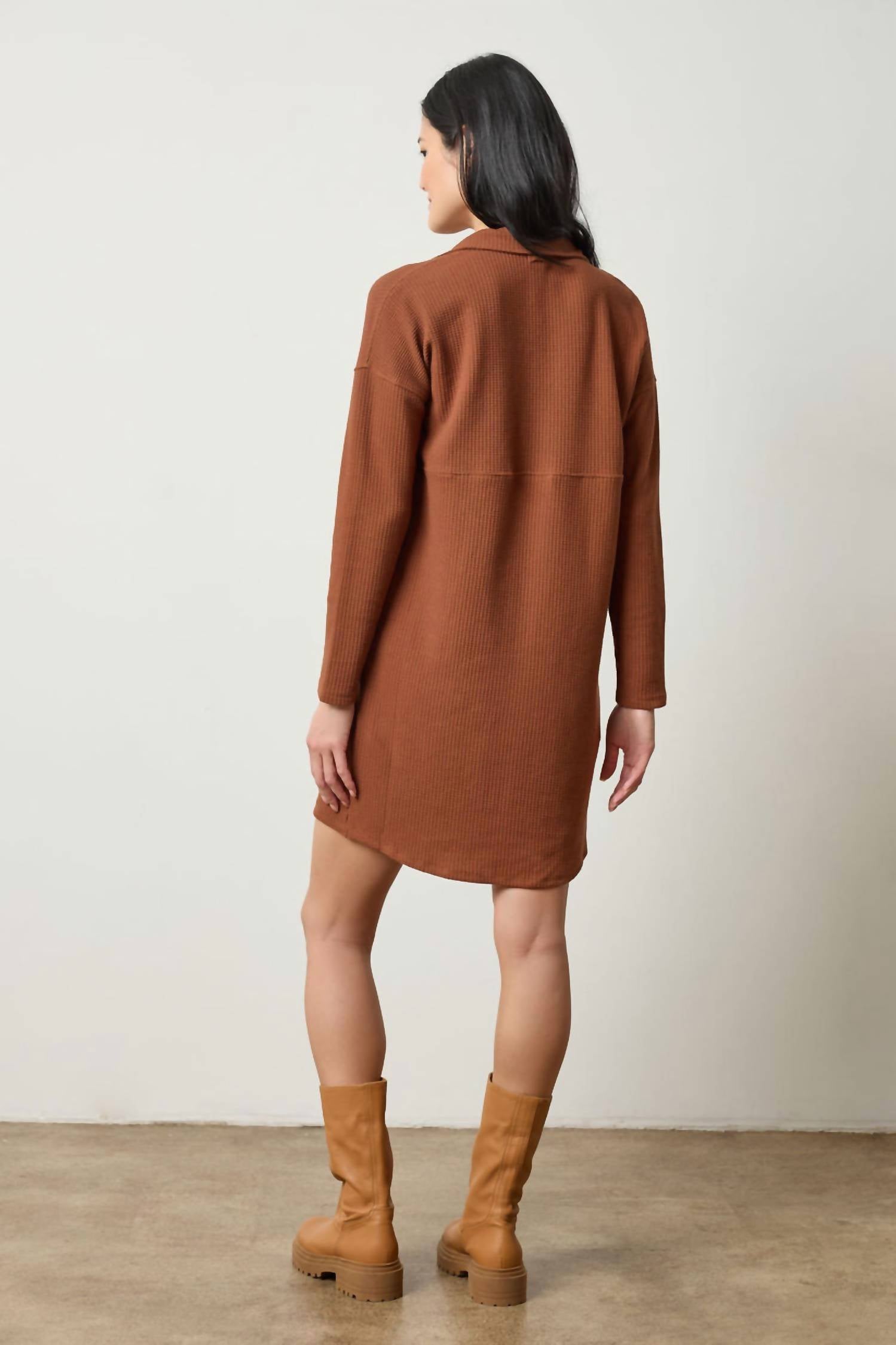 Lilla P - Split Neck Collared Mini Dress