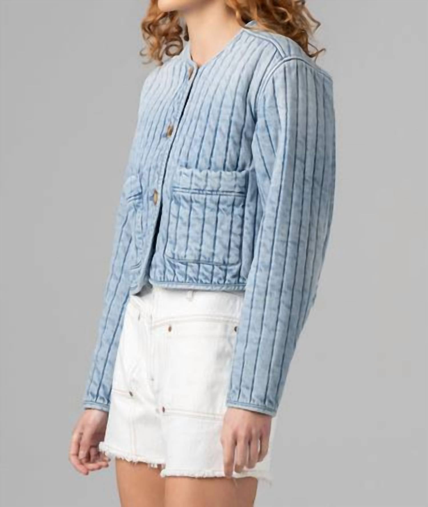 Blanknyc - Collarless Quilted Denim Jacket