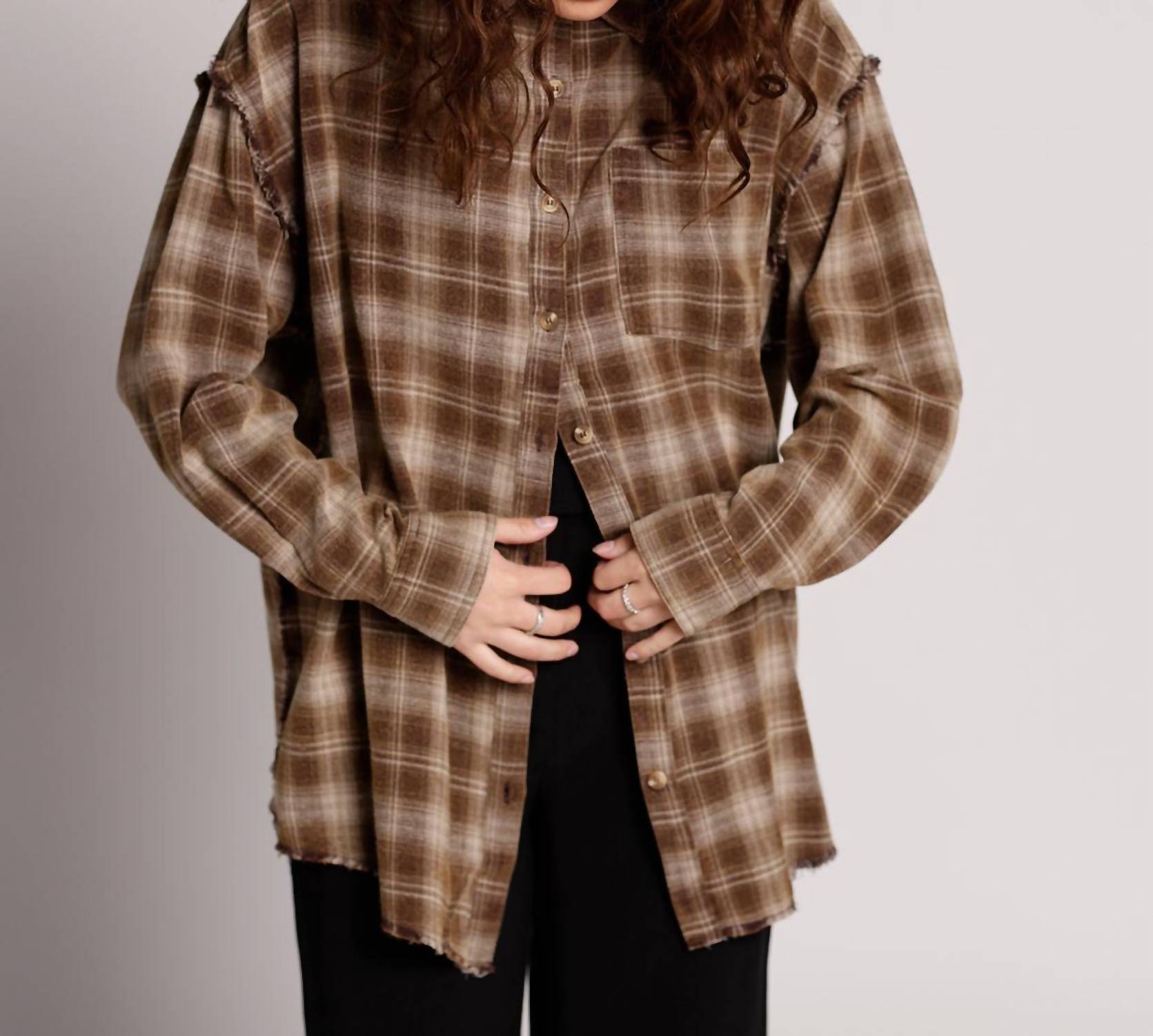 PROMESA Raw Energy Flannel Button Up Shirt in brown - women's long sleeve top - view 4