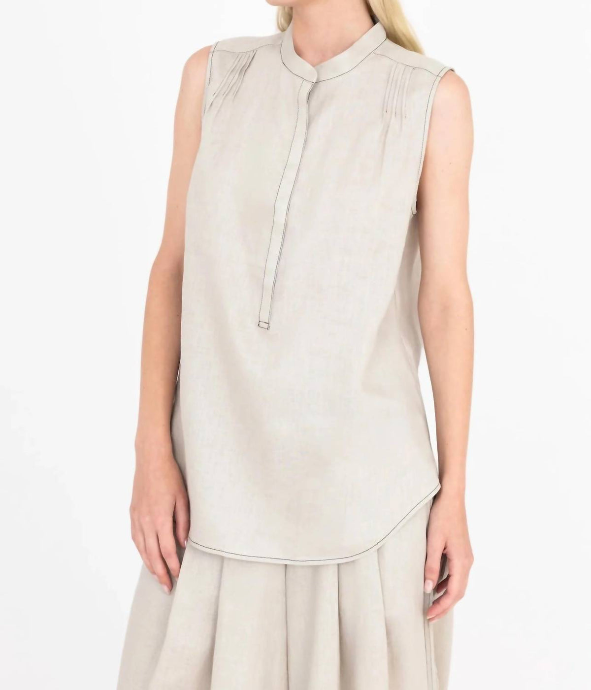 Elaine Kim - Linen Shell Pin Tuck Top