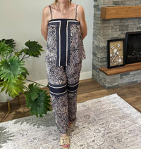 Entro - Women's Abstract Zebra Print Cami & Pants Set