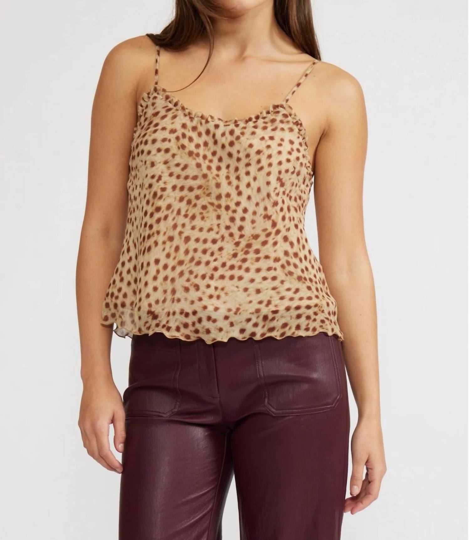 LUCY PARIS Camila Ruffle Tank in cheetah - women's shirt