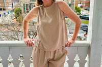 Charlie B - Women's Scallop Hem Button Back Tank Top