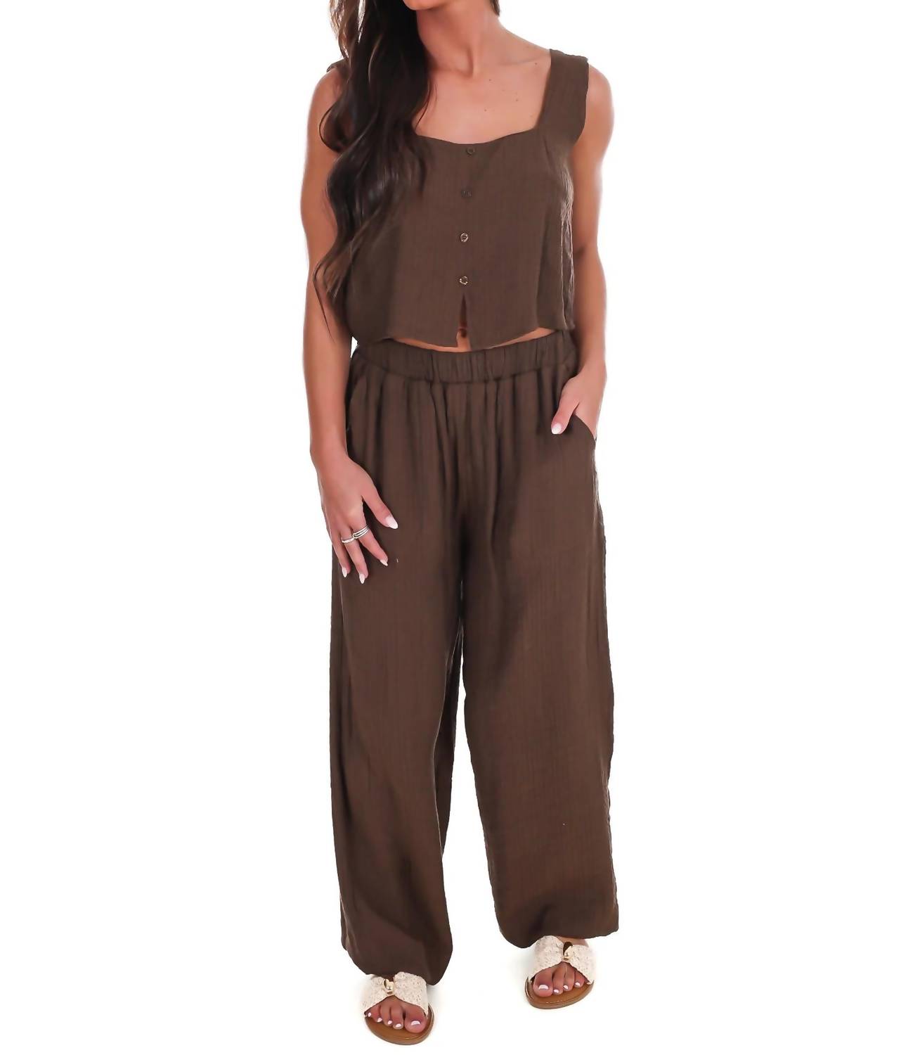 Blu Pepper - Breezy Escape Square Neck Top And Wide Leg Pants Two Piece Set