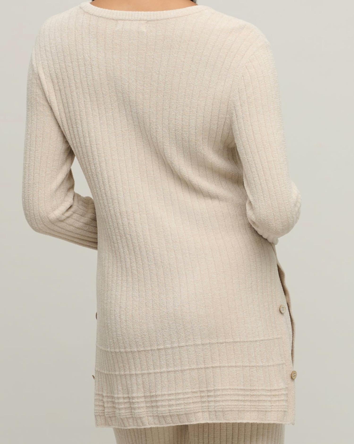 BAREFOOT DREAMS Textured Rib Pullover Side Button Top in stone - women's long sleeve top - alternate view