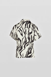 Maison Rabih Kayrouz Zebra Print Polo Shirt in black white - women's long sleeve top - view 4