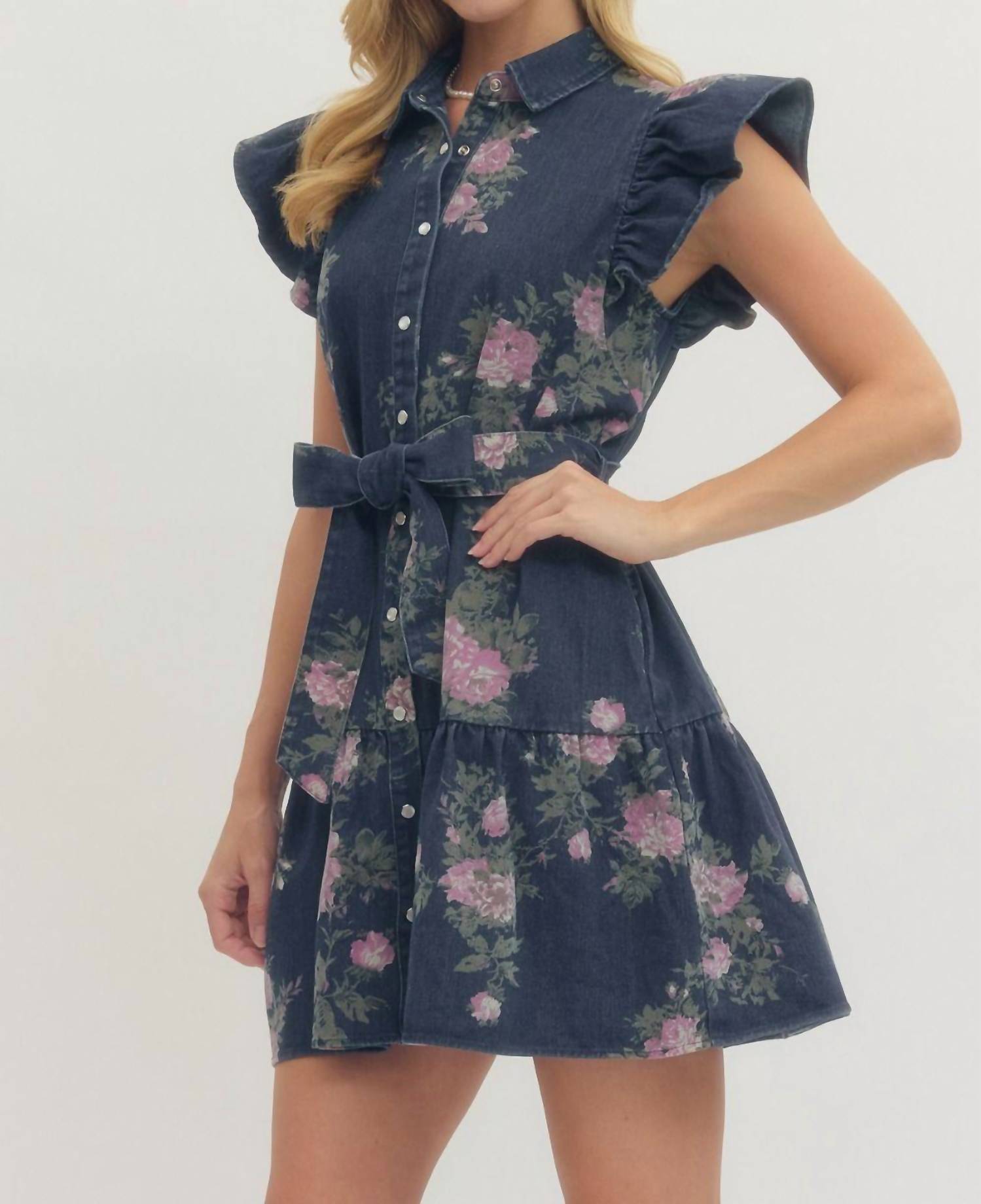 Entro - Melissa Floral Print Ruffle Sleeve Mini Dress