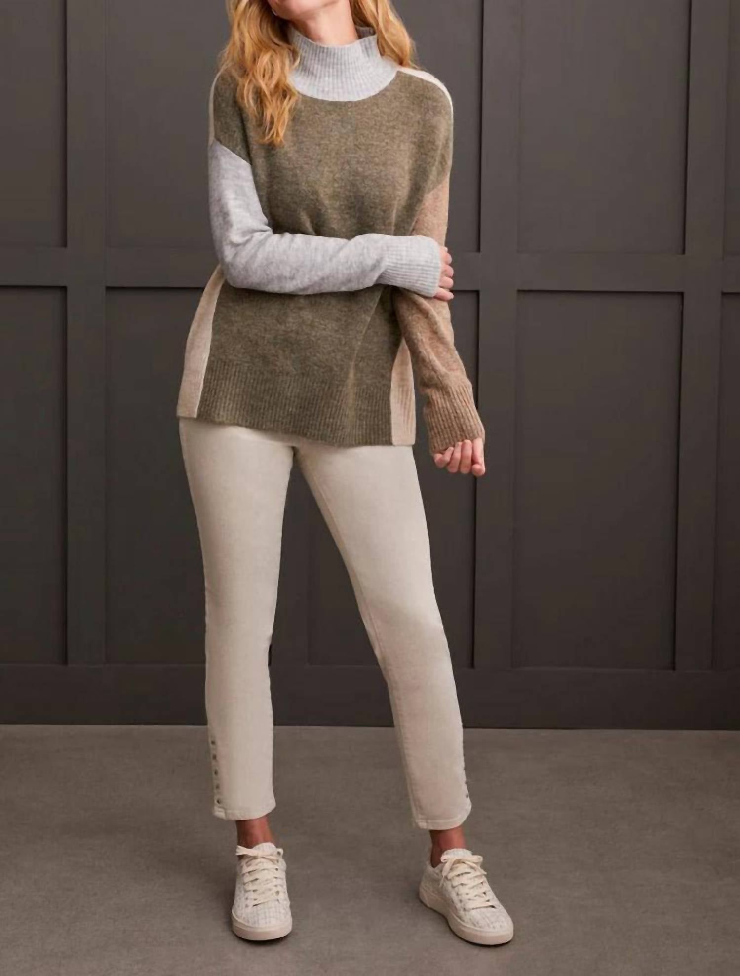 Tribal - Long Sleeve Mock Neck Colorblock Sweater