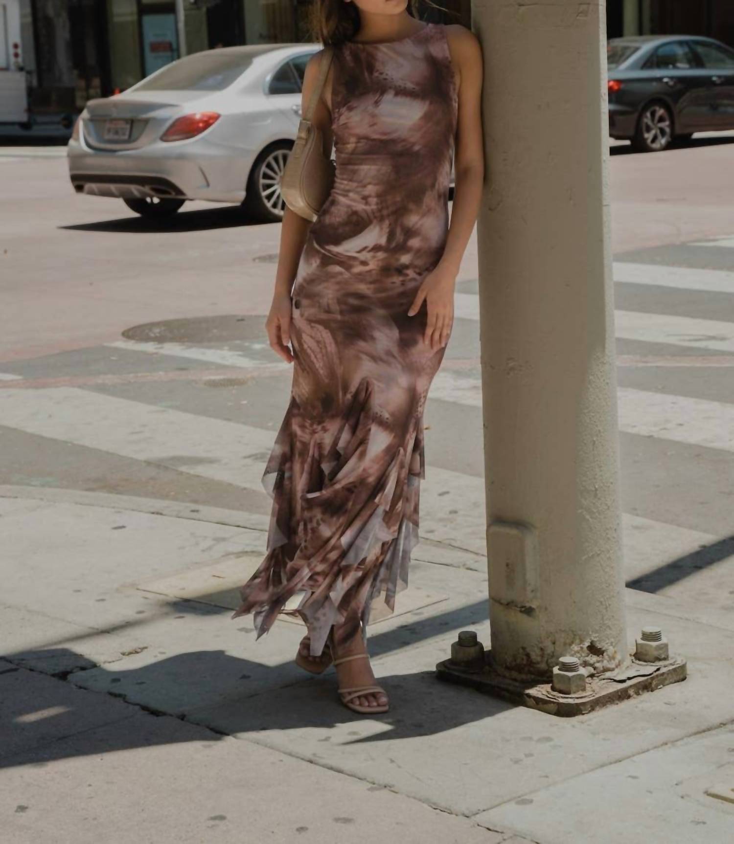 Blue Blush - Mia Mesh Ruffle Maxi Dress