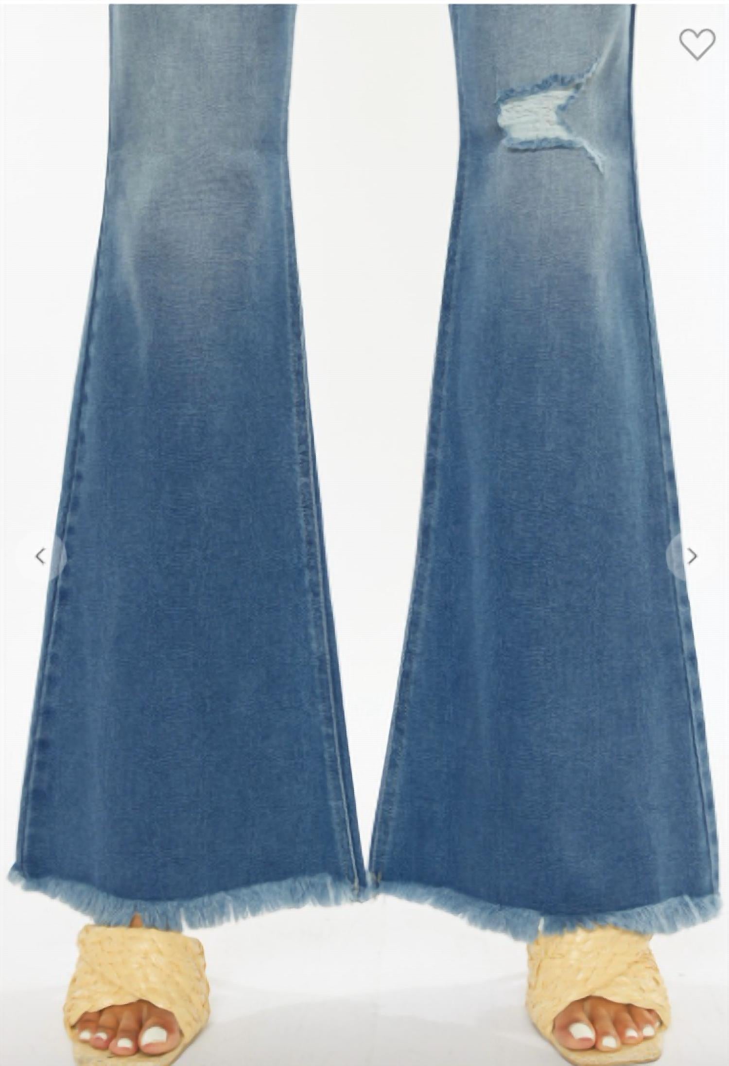 KanCan High Rise Exposed Button Flare Jeans in medium wash - women's jeans - view 4