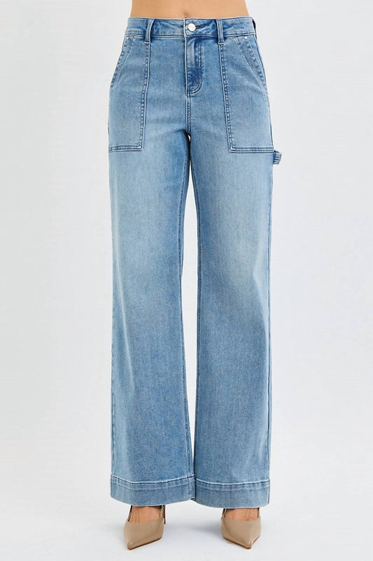Risen - High Rise Straight Leg Jeans With Cargo Pocket