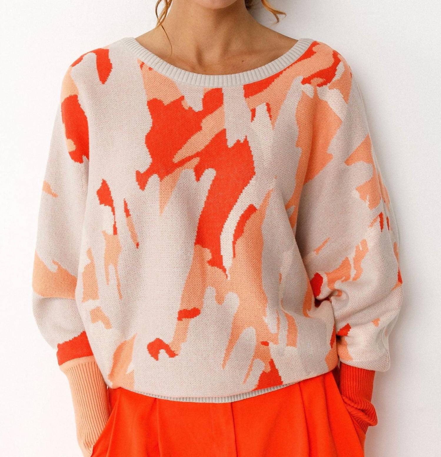 SKFK Ribbed Knit Sweater in orange multi - women's sweater