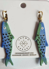 Crown & Heart - Women's Sardine Porcelain Statement Earrings