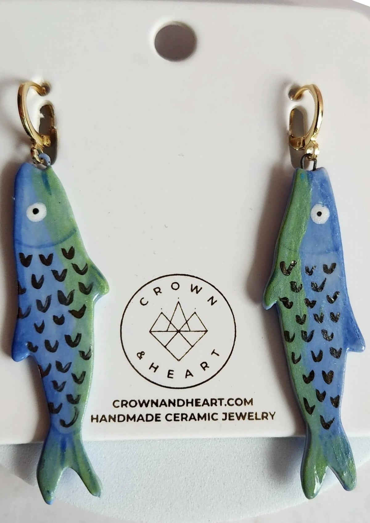Crown & Heart - Women's Sardine Porcelain Statement Earrings