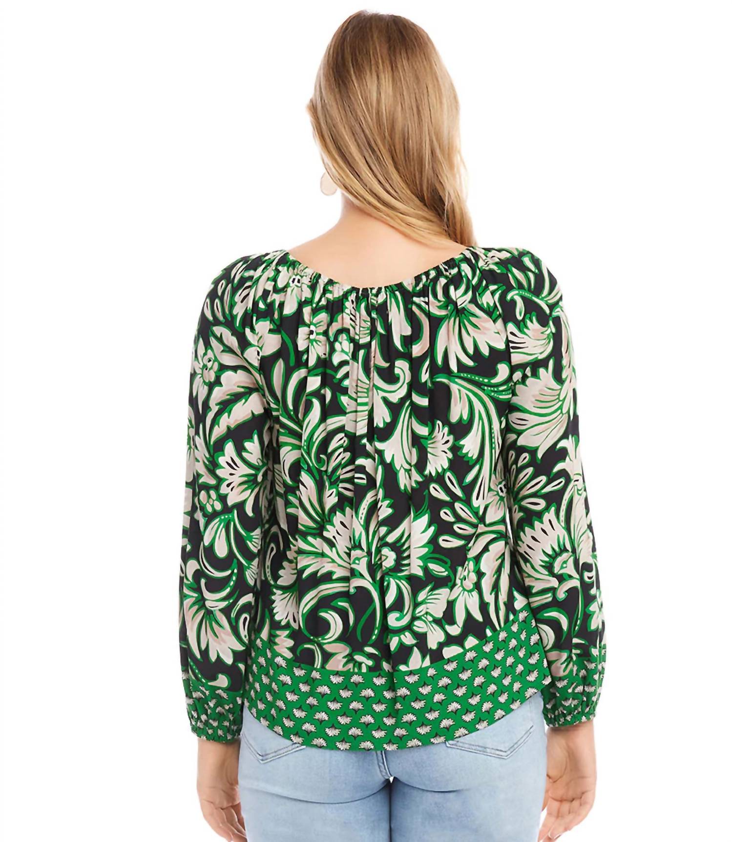 Karen Kane Barbara Border Print Top in green multi - women's blouse - alternate view