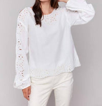 Charlie B - Eyelet Cotton Long Sleeve Blouse