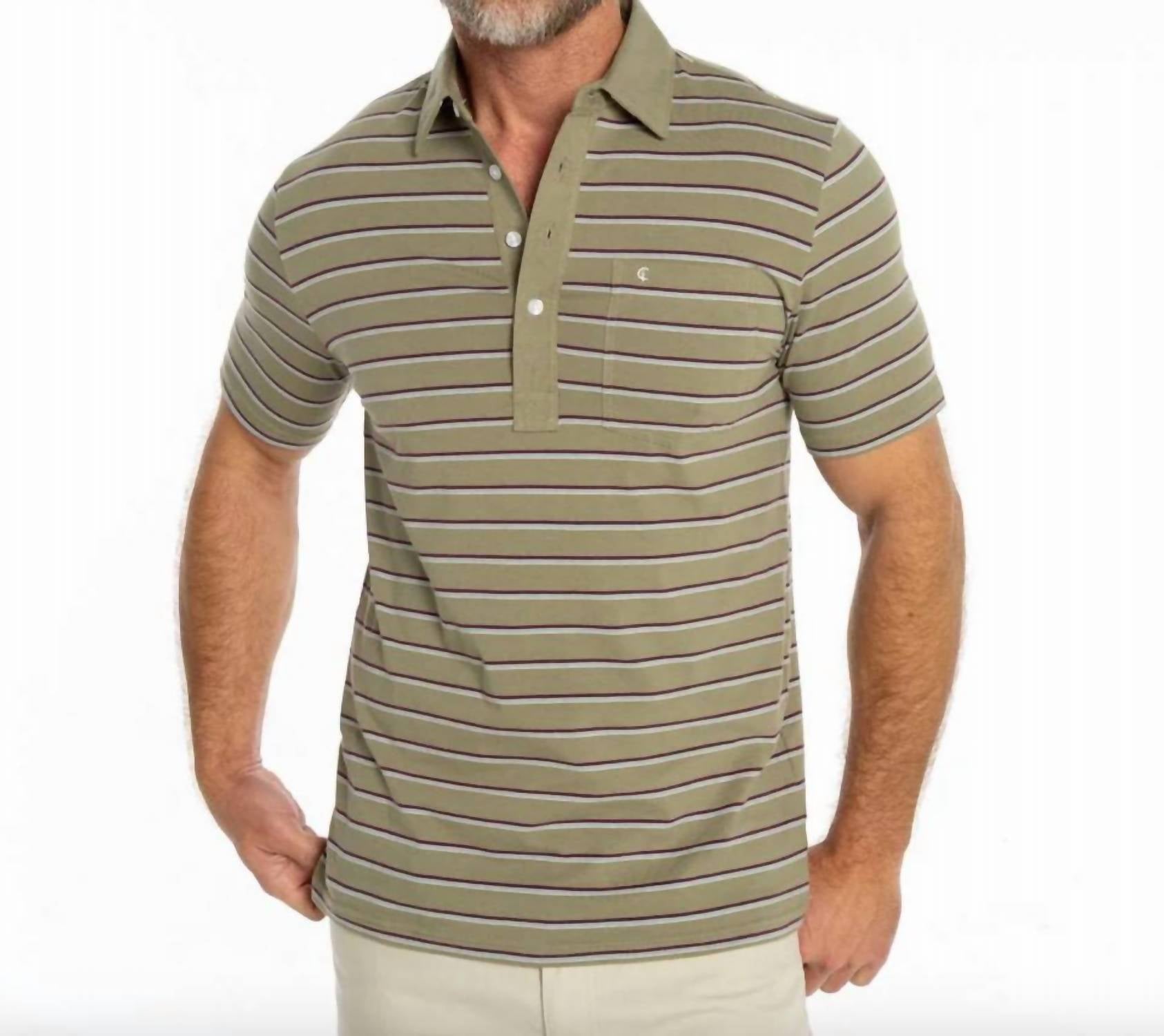 Criquet Terry Cloth Polo in dean stripe olive - men's shirt