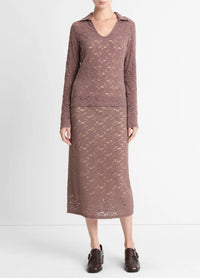 Vince - Lace Long Sleeve Polo Top