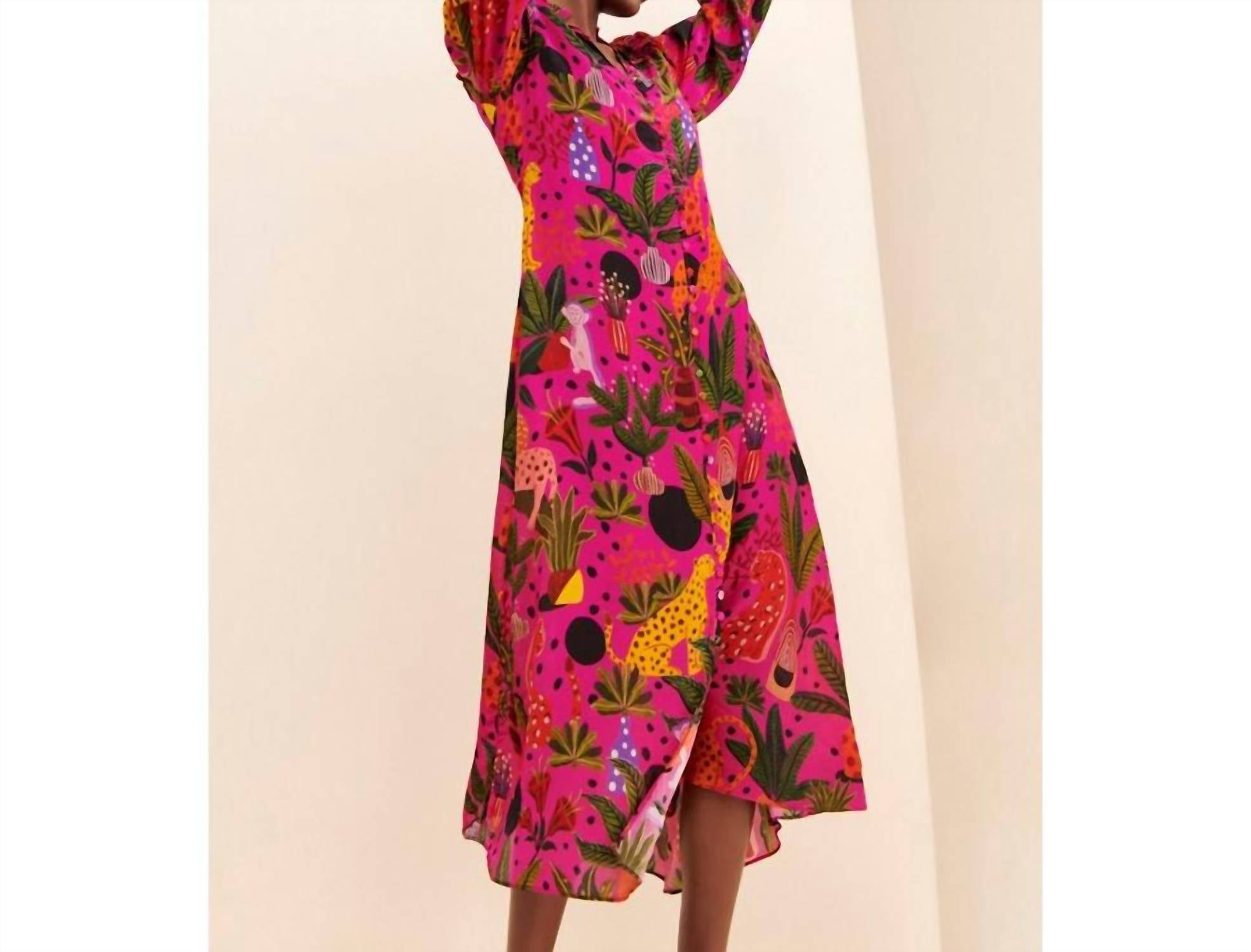 Farm Rio - Pop Leopards Chemise Midi Dress
