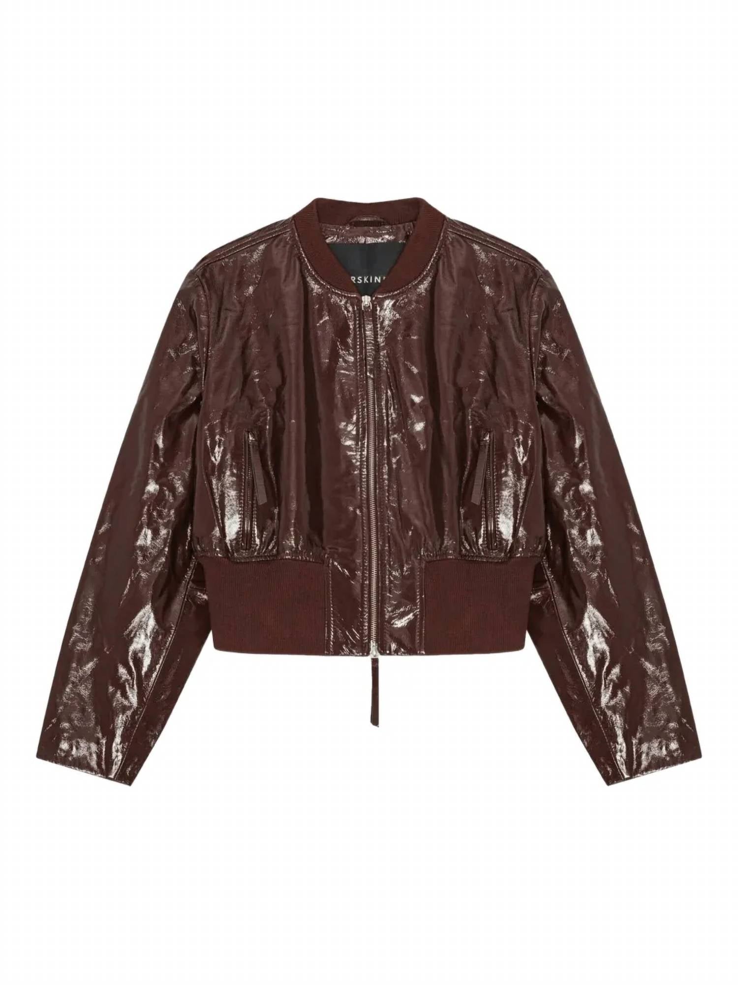 Birgitte Herskind Herry Leather Bomber Jacket in mahgonay - women's jacket - view 22